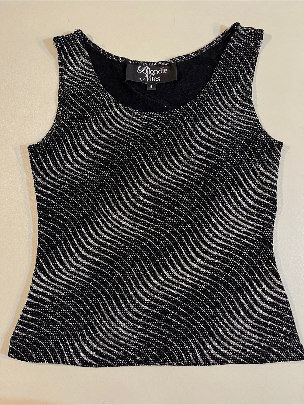 Blondie Nites Black & Silver Wavy Glitter Tank Top